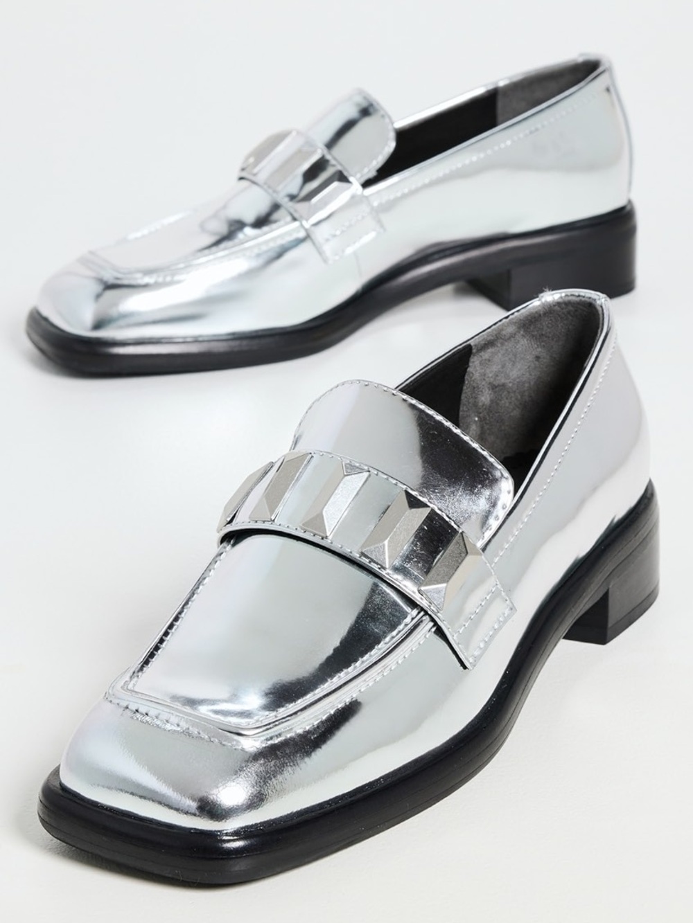 rag & bone Maxwell Loafers Metallic Silver Leather Studded Loafers EU 39 US 9